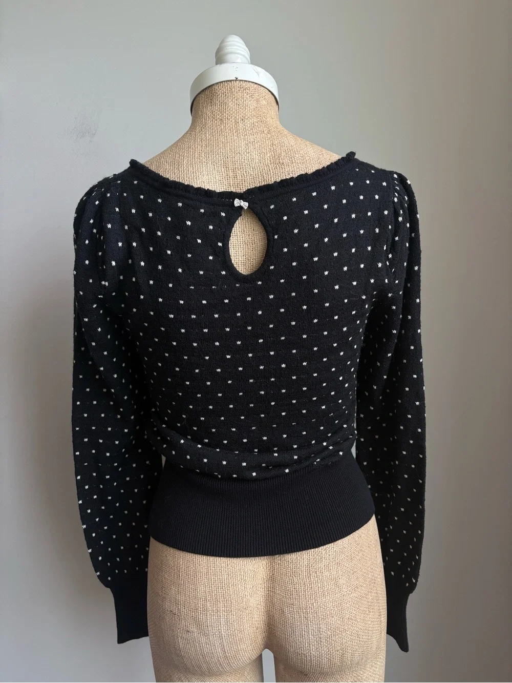 Free People Black Polka Dot Knit Sweater Scoop Neck  Medium
